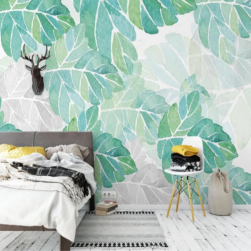 3D Wallpaper For Walls Nordic Fresh Simple Leaves Photo Wall Murals