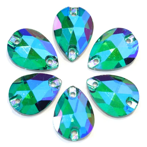 13x18 мм 24 шт. каплевидные пришивные стразы в форме капель AB цвета стеклянные стразы для шитья кристаллов для свадебного платья B3575 - Цвет: Peacock Green AB