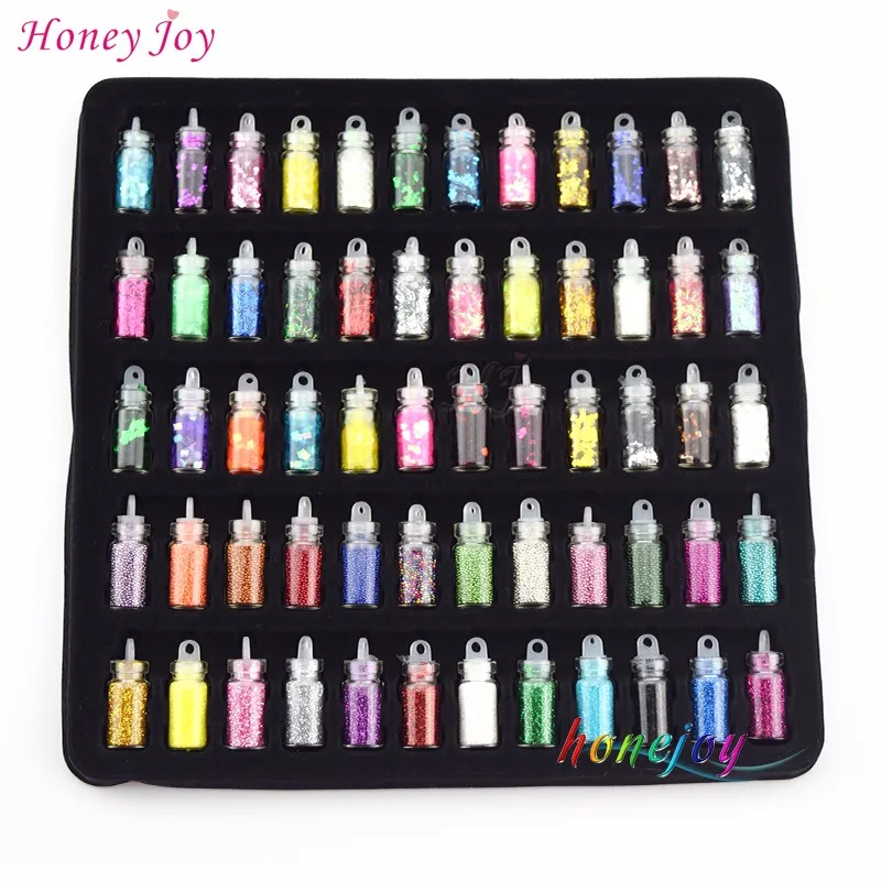 Honey Joy, 60 бутылок/набор, 3D дизайн ногтей, разные украшения, блестящая Звезда, в форме сердца, блестки, бусины, икра, стразы, инструмент для маникюра