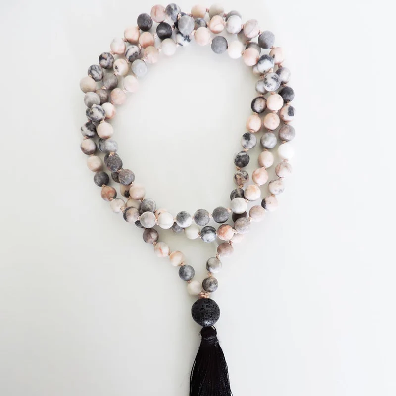 Howlite и Снежинка обсидиан 108 мала бисерное ожерелье ручной работы кисточкой ожерелье стресс рельефные ювелирные украшения