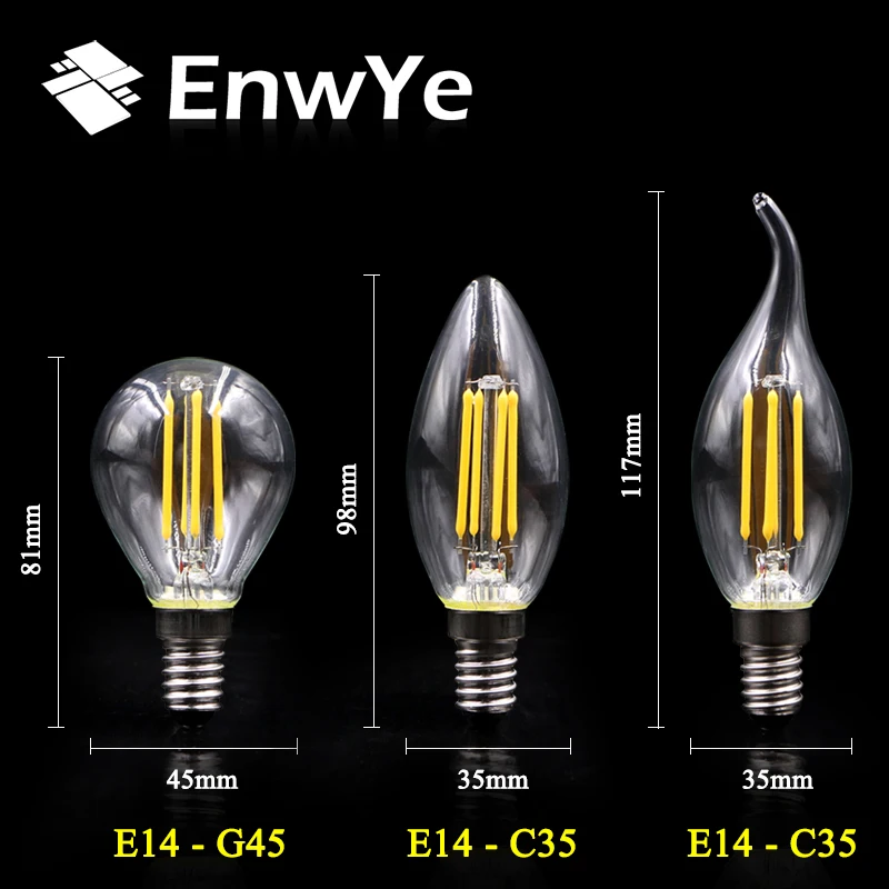 EnwYe ретро Edison LED светильник Светодиодная лампа 4 Вт E27 E14 220V A60 G45 C35 Ретро вольфрамовая нить лампы накаливания Эдисона лампа