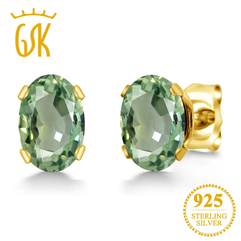 GemStoneKing 1 10 Ct овальные натуральные зеленые сапфировые серьги 18 K Желтые