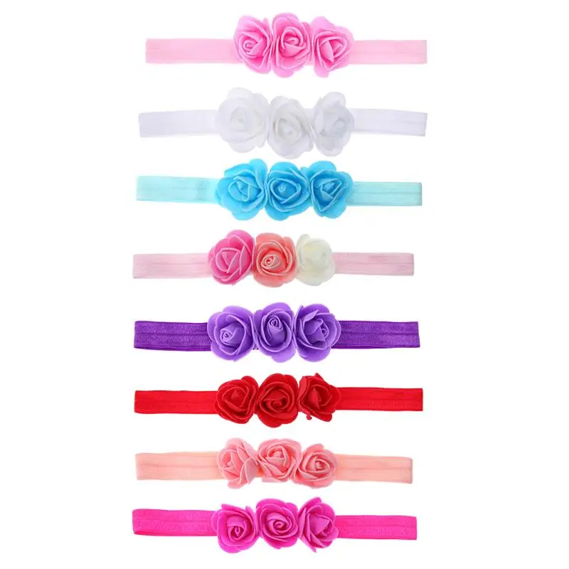 

New Baby Three Flowers Cute Headband Ribbon Hair Bands Handmade DIY Headwear Baby Girls Headdress