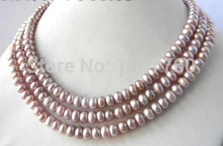 

Miss charm Jew.188 3Strands 7- 8MM Slice Lavender Freshwater Pearl Necklace AAA