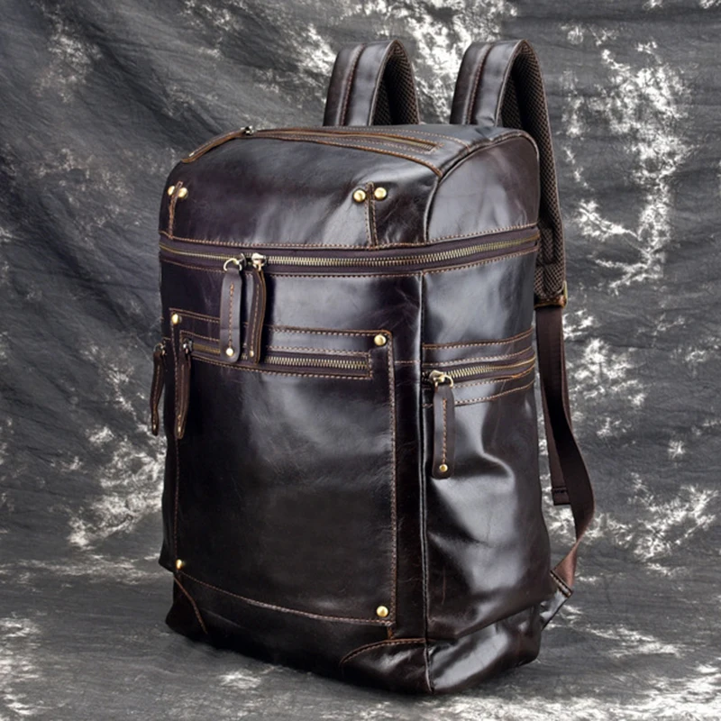 Мужской рюкзак из воловьей кожи с масляным воском, большой объем, Студенческая сумка для книг, рюкзак для путешествий, высококачественный рюкзак из натуральной кожи