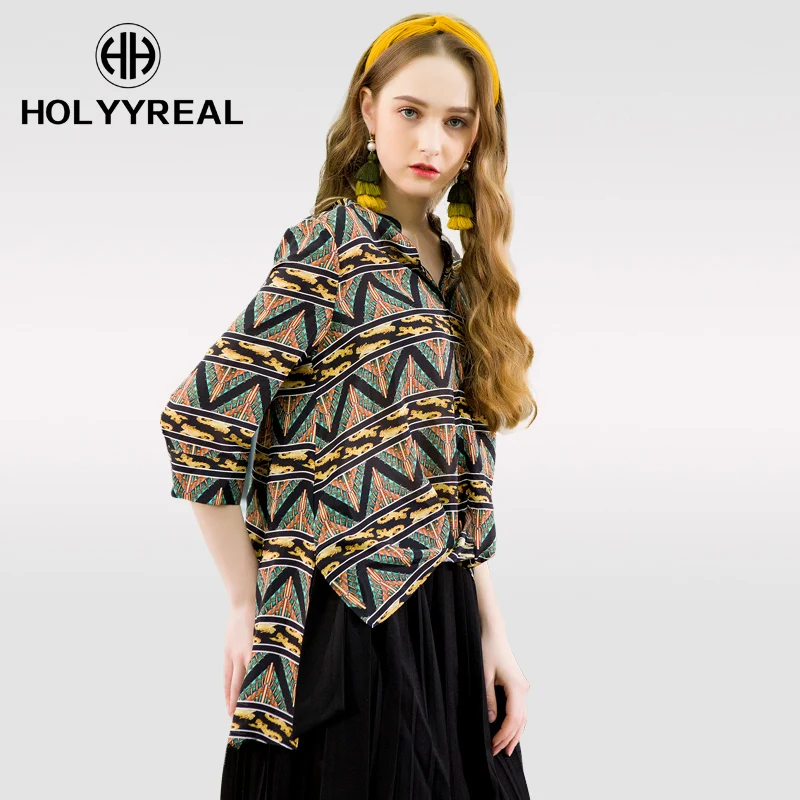 Holyyreal 2018 Новая Коллекция дамы чистого шелка блузка Сексуальная V Средства ухода