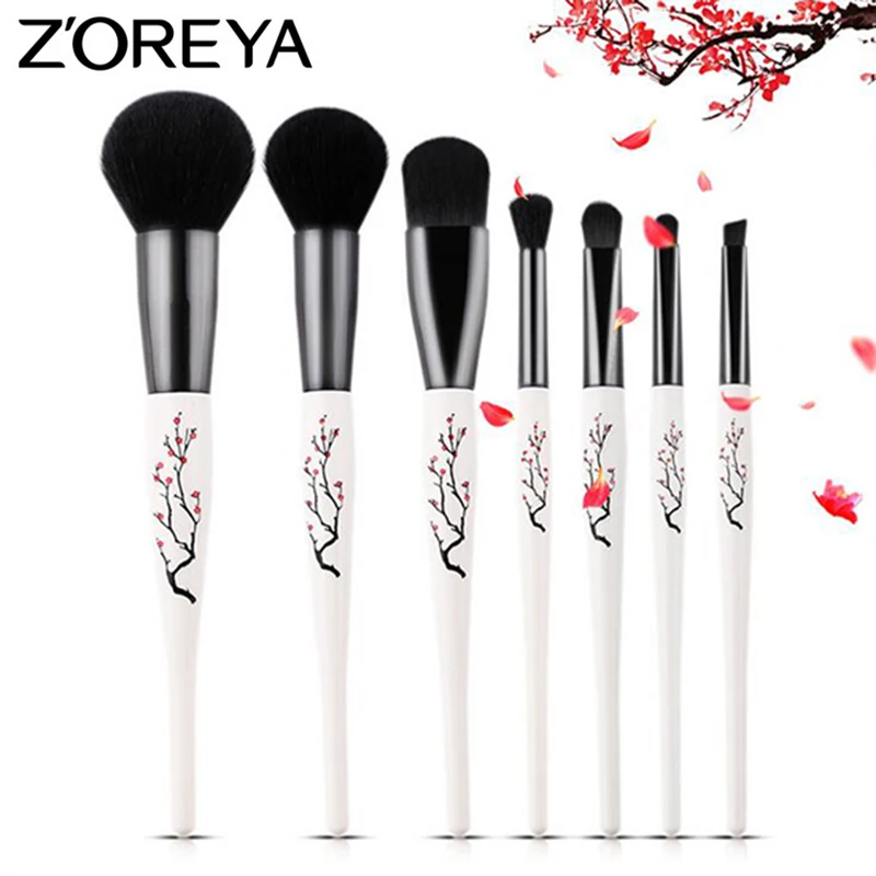 

ZOREYA New 7 Pcs Makeup Brush Set Large Powder Round Buffer Foundation Eye Blending Eye Shading Lip Angled Eyebrow Brush