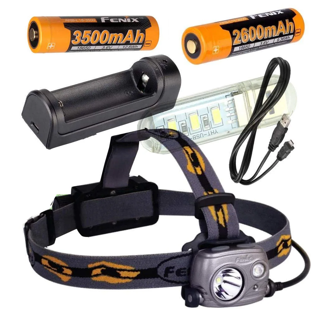 

Fenix HP25R 1000 Lumen USB rechargeable CREE LED Headlamp, 2 X Fenix 18650 rechargeable Li-ion batteries,ARE-X1 charger