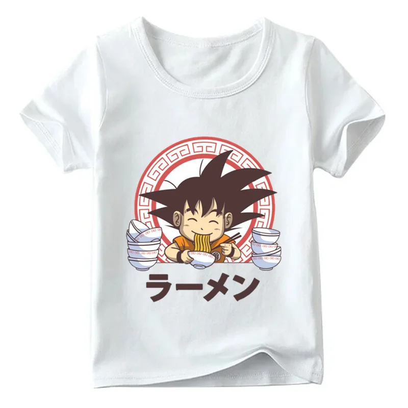 Детская футболка «Goku Eat Saiyan Ramen», летняя футболка для маленьких мальчиков и девочек с аниме «Dragon Ball Z», милая повседневная одежда для детей, ooo5070