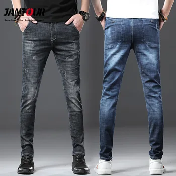 

2020 New Men's cotton Jeans Washed Feet Shinny Denim Black Pant Fashion Hip Hop Sportswear Elastic Waist Joggers Pants male