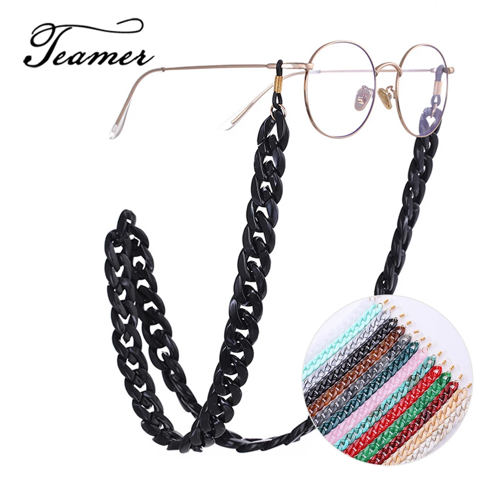 

Teamer 74cm Retro Wide Glasses Chain Fashion Black Red Blue Green Acrylic Sunglasses Lanyards Reading Glasses Hanging Neck Chain