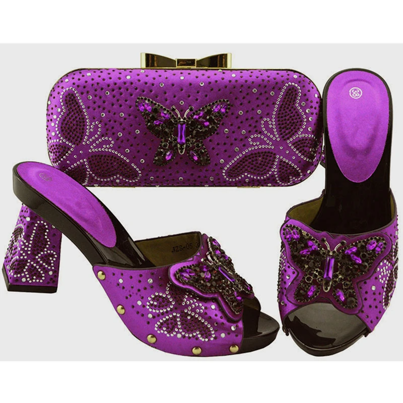 

Latest Design African Wedding Shoes with Bag Decorated with Rhinestone Slip on Shoes for Women Italian Shoes with Matching Bags