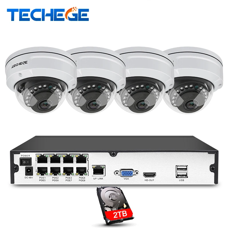 

Techege 8CH NVR 48V POE 1080P CCTV System 2MP HD Network Camera Weatherproof Vandalproof Motion Detection Security Camera System