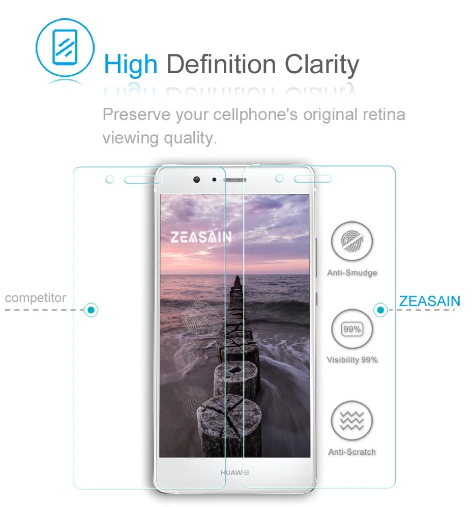 [2 Pack]Original ZEASAIN Screen Protector For Huawei P9 lite G9 P9lite Tempered Glass Film 2.5D 0.3mm HD Clear Protective Film (4)