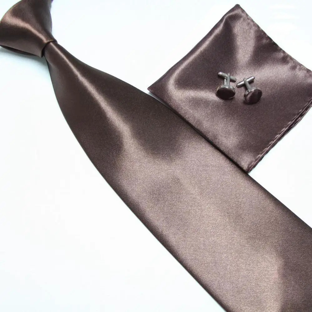 HOOYI набор галстуков для мужчин Запонки карманные полотенца шейный платок золотой - Цвет: Коричневый