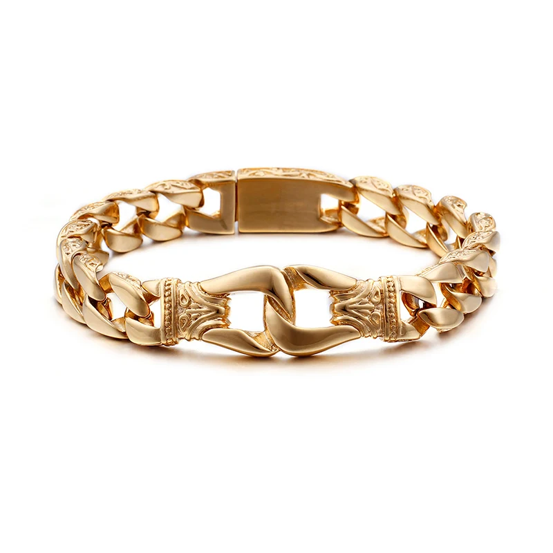 Kb104624k Stainless Steel Mens Jewelry Vintage Gold White Color Curb