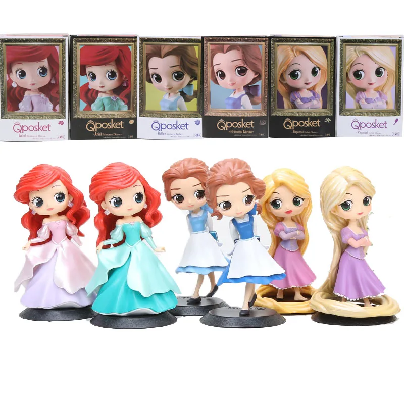

14cm Q Posket Princess figure Little Mermaid Ariel Tangle Rapunzel Beauty and the Beast Belle Country Style Ver.PVC Figure toys