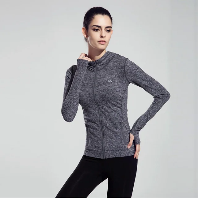 Women's High Elastic Sports Shirts Fitness zipper Long Sleeve Hooded ...