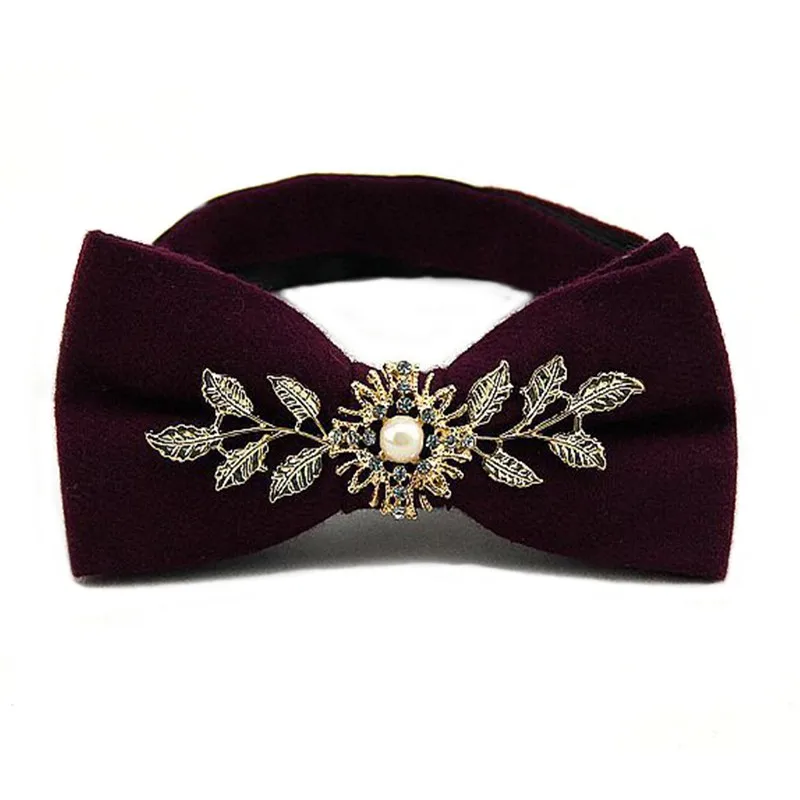 Upscale Wool Bowtie for Mens Floral Leaves Bridegroom Tuxedo Wedding Gravata2