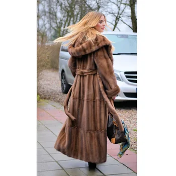 

Women Winter Real Mink Fur Coat Hood Jacket Warm Outerwear Lady 2018 New Slim Gothic Streetwear Solid Genuine Leather Coat 1113