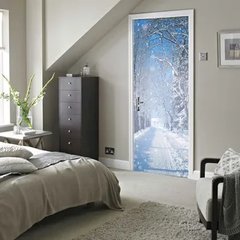 

3D Winter Snow Scene Door Renovation Mural Living room Bedroom Wall Stickers Self-adhesive Decals Art Murals Wall Poster DC8