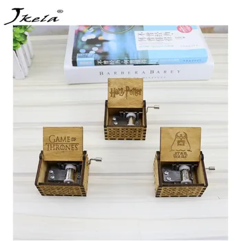 [Jkela] Carved hand crank Wooden Music Box action figure Harry Potter Game of Thrones star wars Handmade Music Box Block Toys