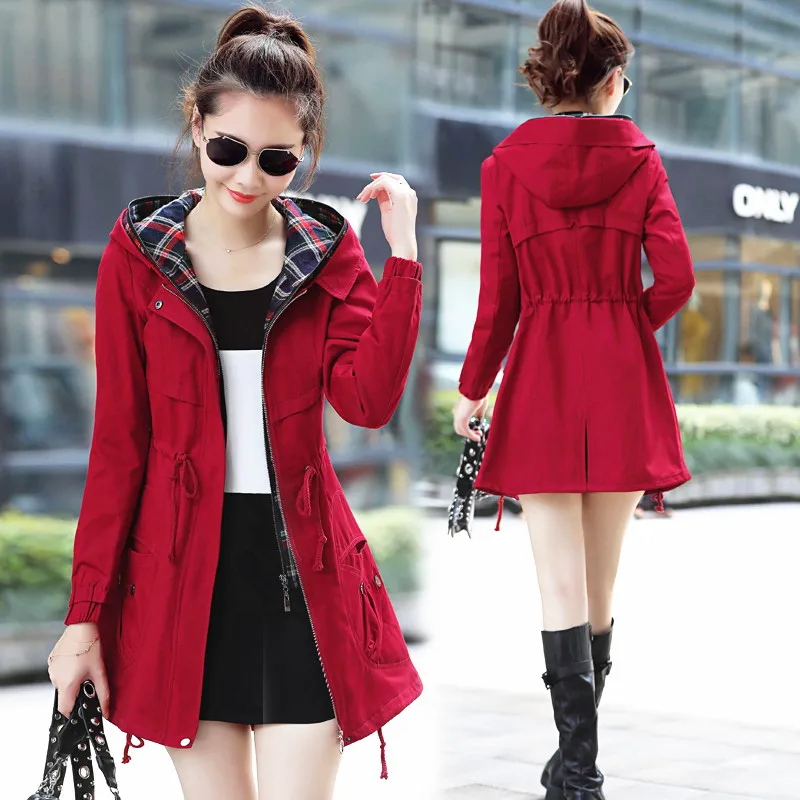 2018 Solide Wine À orange red Capuche Hiver Tranchée Blue Survêtement La Manteau Coupe Automne Nouvelle Casual Mode Femmes 4xl Mince Taille khaki Couleur Armygreen navy Plus vent Printemps fIwqPWpZ