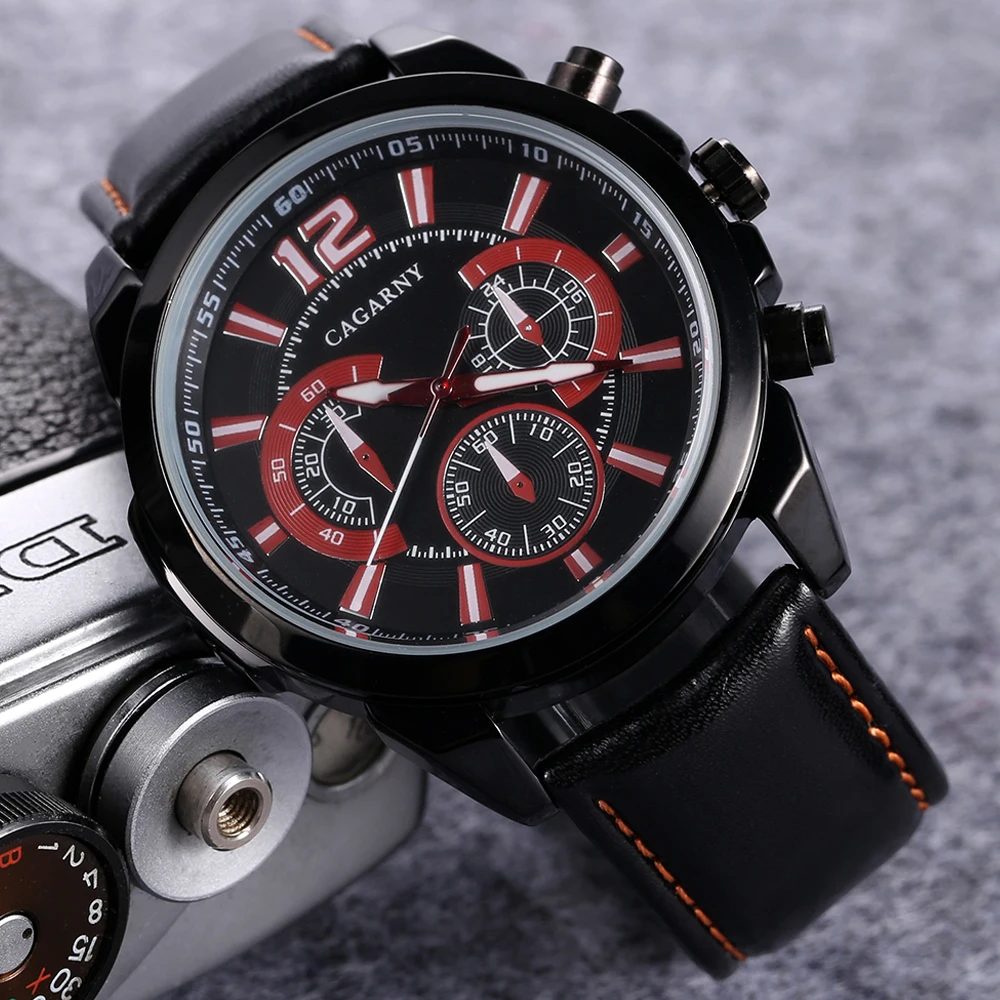 free shipping quartz wristwatches leather strap sports watches casual mens wrist watch black case 1 (5)