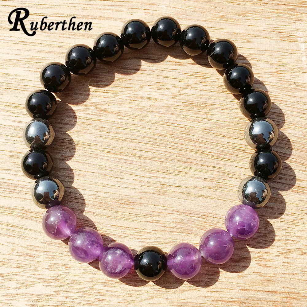 

Ruberthen Natural Gem Stone Energy Protection Bracelet Hematite A methyst Black Tourmaline Bracelet Drop Shipping