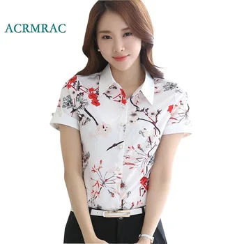 

ACRMRAC Women's shirts New style summer Solid color white Plum Printing Slim Short sleeve Business OL Formal shirt