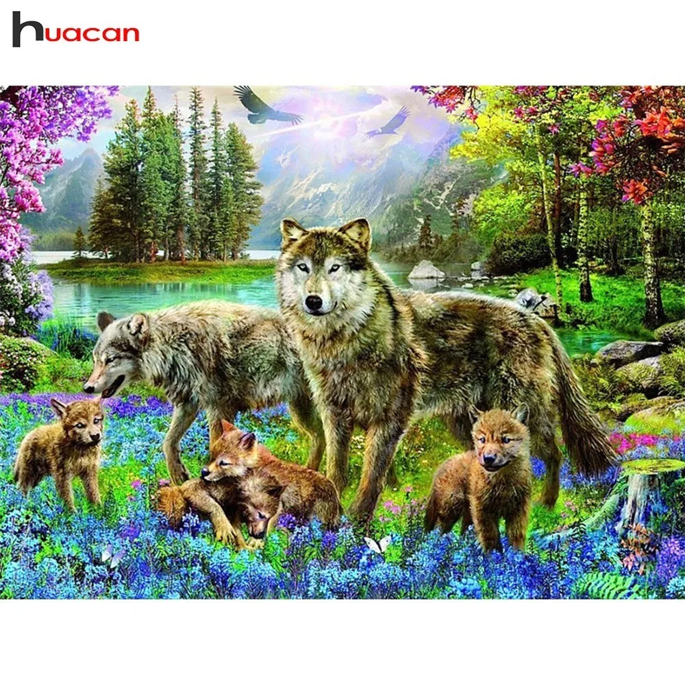 

Huacan Diamond Embroidery Wolf Diamond Mosaic Paintings Animals Picture Of Rhinestones Diamond Painting Cross Stitch Home Decor