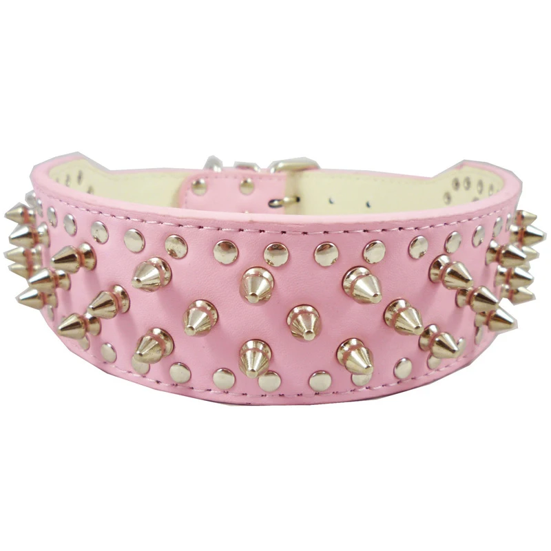 1PC Pink Color Spiked PU Leather Dog Pet Collars British Pitbull