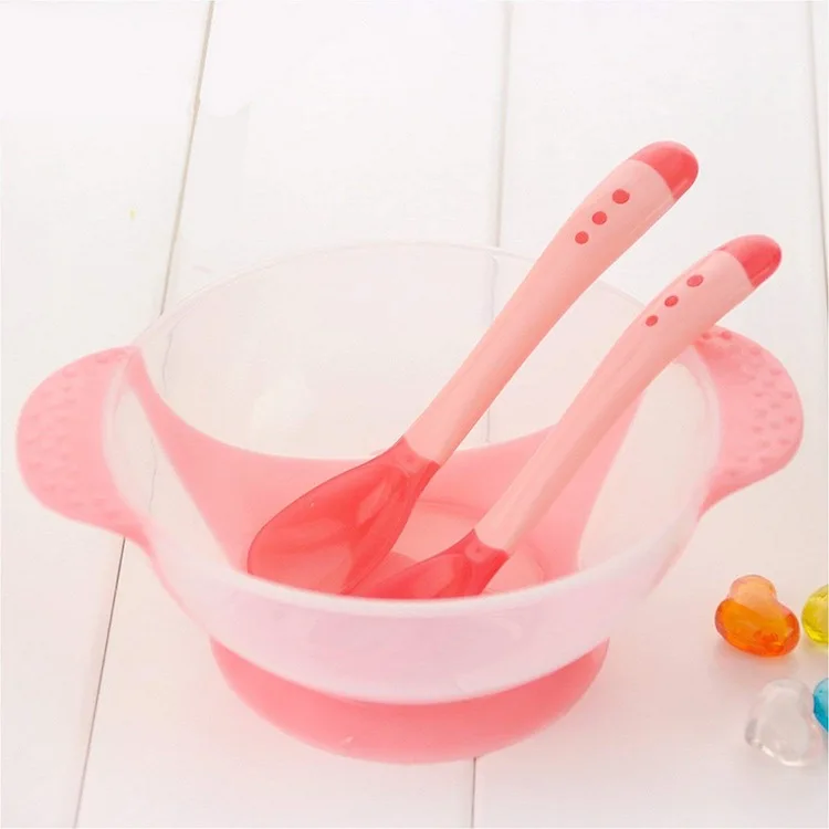 1 Set Baby Spoon Temperature Sensing Fork Safety Silicone Flatware
