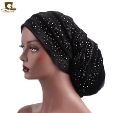 Новинка, бриллиантовая бархатная Шапка-тюрбан с рюшами, дредлок, спальная мешковатая шапка для выпадения волос, шапочка, удобная громоздкая шапка после химиотерапии