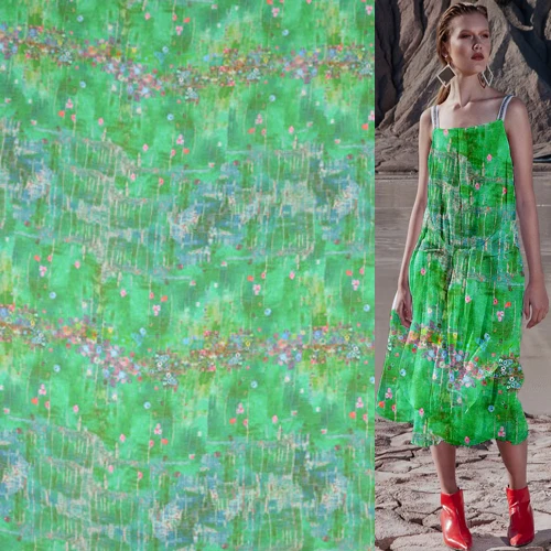 Mini floral on green bottom silk and linen blended fabric 140cm width SLN130 | Дом и сад