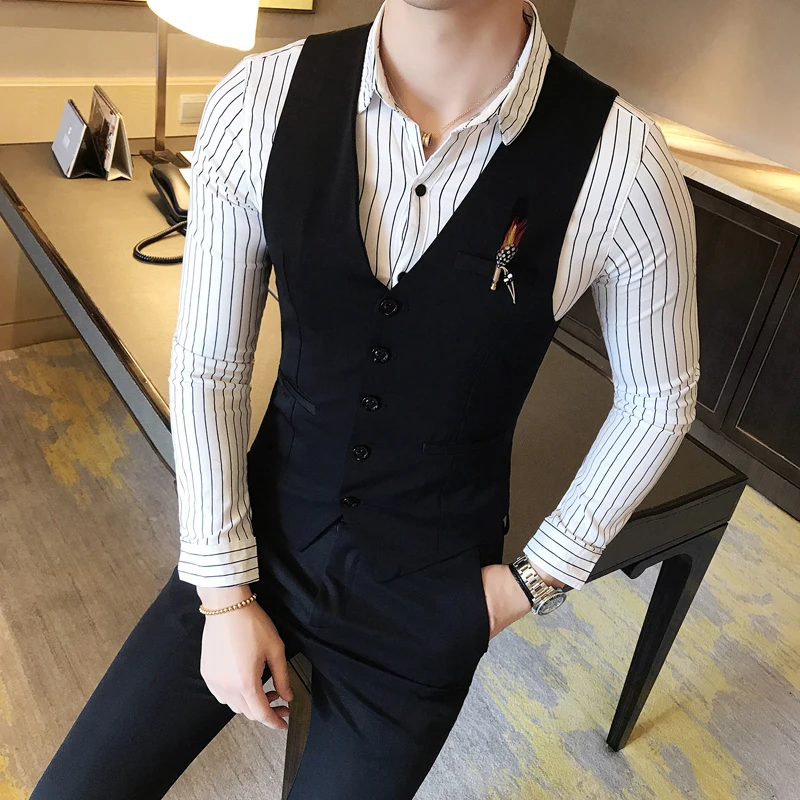 

Single Breasted Sleeveless Jacket Business Formal Wear Suit Vests For Men 2019 Autumn Solid Vest Men Plus Size Chaleco Hombre