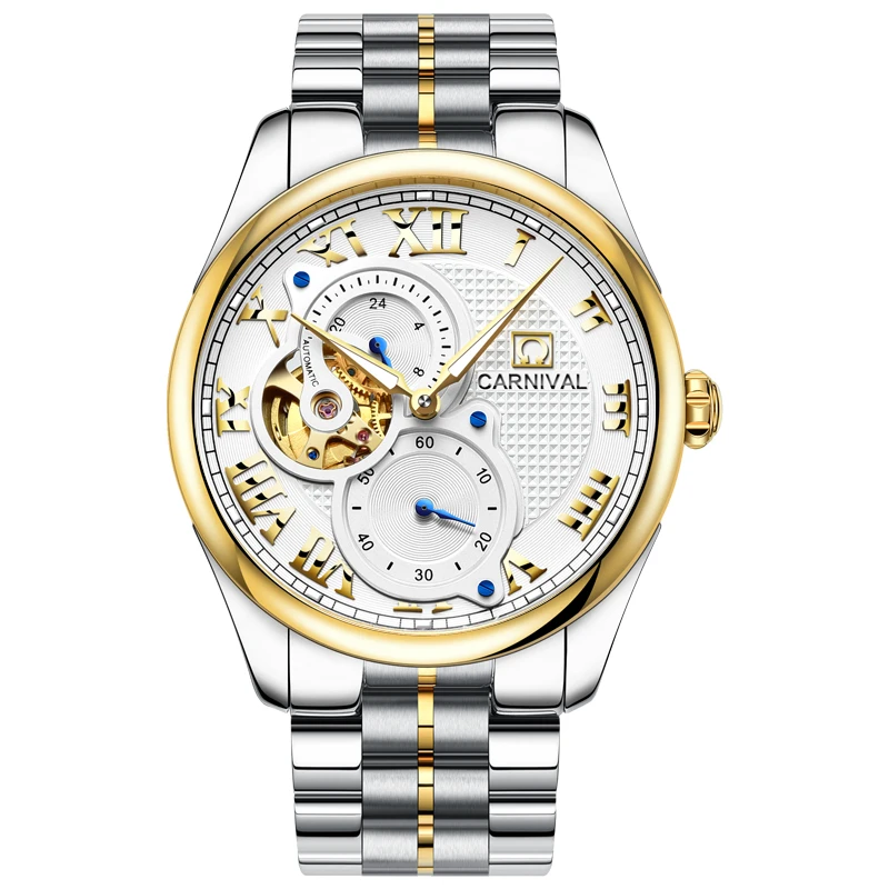 

Carnival Men Automatic Watch Brief Small Seconds Dial Roma Numbers Luxury Mechanical Watch Hollow