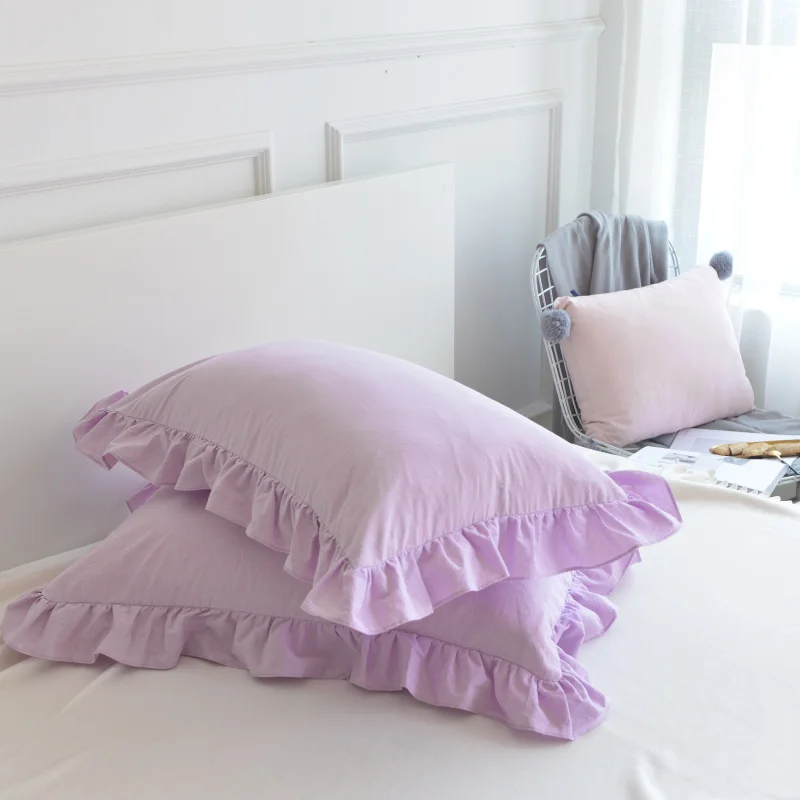 Purple Pillow Cover with Ruffles Designer Pillowcase Cotton Pillowcase
