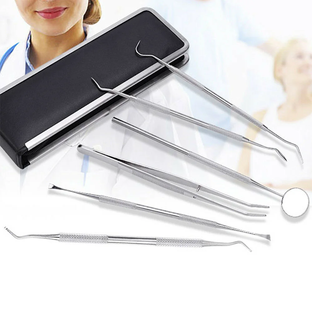 6pcs Dental Tools Kit Teeth Tartar Scraper Mouth Mirror Oral Pick Tool Teeth Scaler Stainless Steel Individual& Professional