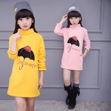 Girls Bottoming Shirts Letter Turtleneck Tee Shirts For Girls Cartoon Dresses Plus Velvet Thickening Kids Blouses 3-13Y B-001