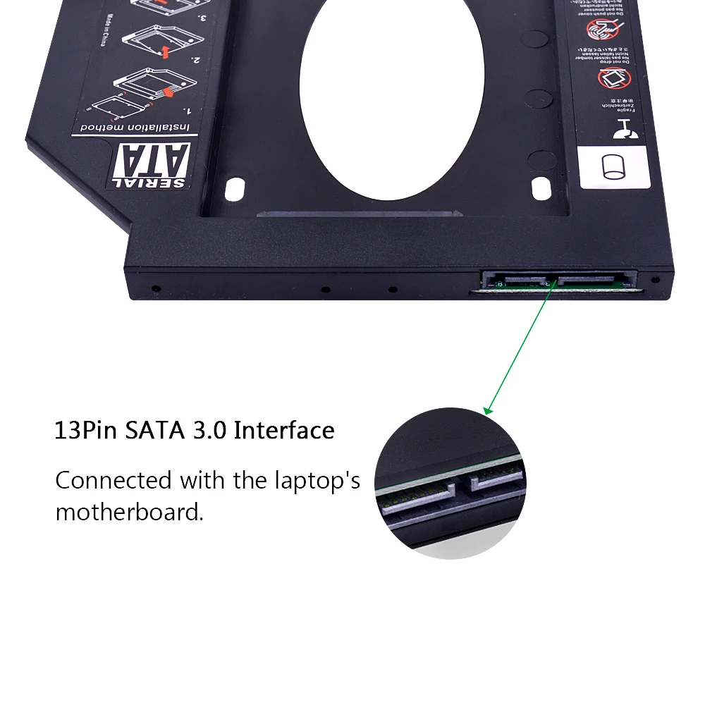 CHIPAL Ʈ DVD-ROM CD-ROM Optibay ϵ ̺ Ŭ,  2 ° HDD ĳ, 9.5mm SATA 3.0, 2.5 ġ, 9mm, 7mm SSD ̽