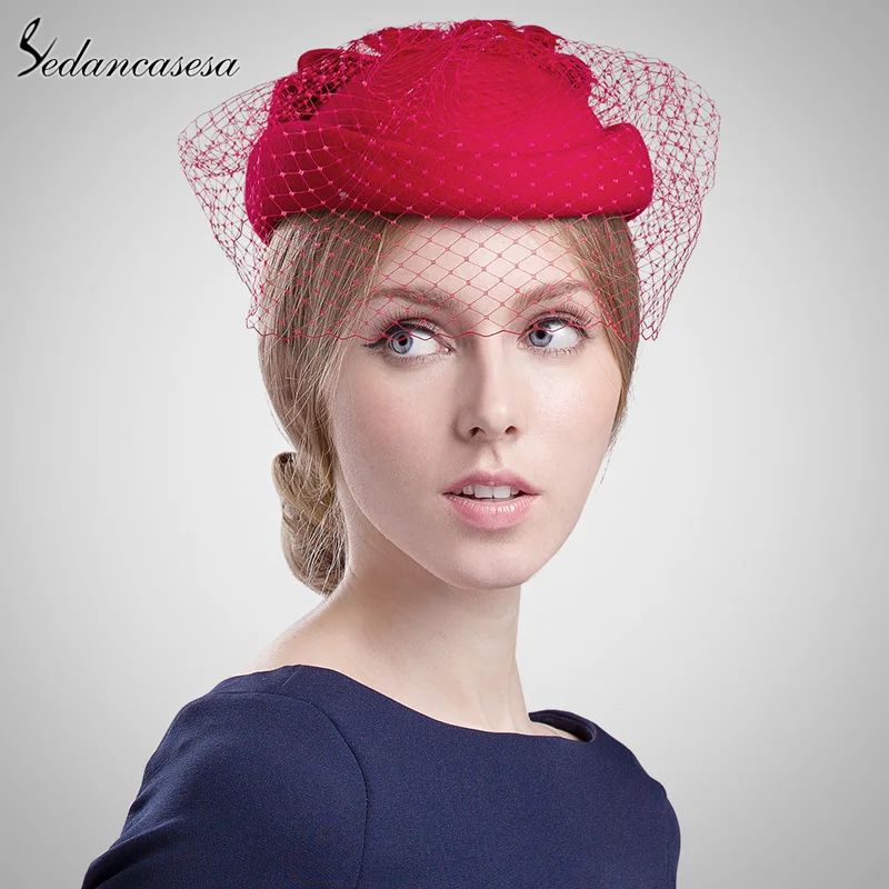 Australian Wool French Hat Beret With Mesh Women Ladies Cute Berets Formal Hat For Wedding