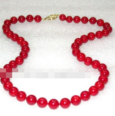 

FREE SHIPPING>>>@@ > N2482 natural red round coral bead necklace 14KT clasp