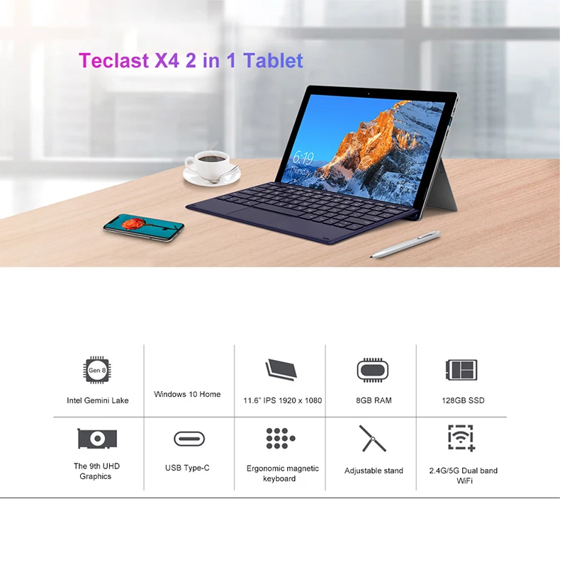 Teclast X4 2 в 1 планшет ноутбук 11 6 дюймов Windows 10 Celeron N4100 четырехъядерный ГГц 8 Гб ram 128 SSD