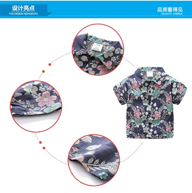 2-10 Years Birthday Kids Clothes 2018 Summer Fashion Cotton Flower Floral Print Short Sleeve Turn Down Collar Boys Floral Shirt (1)
