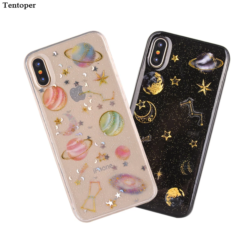 Блестящие чехлы для телефонов Space Planet iphone 7 Plus мягкий силиконовый чехол X 6 6s 6Plus 6splus