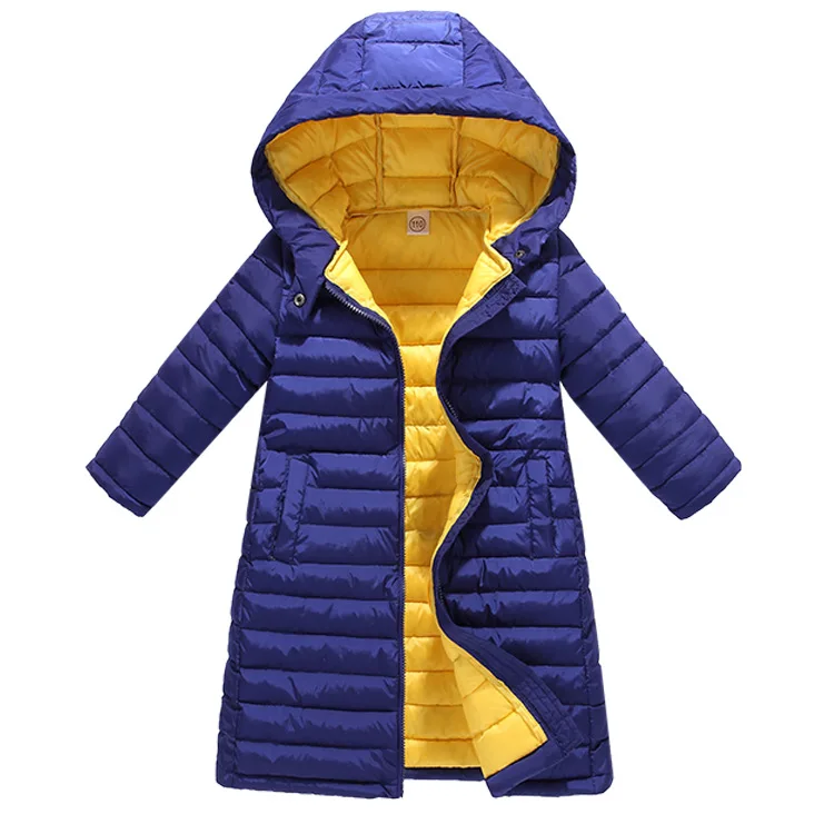 Парка для девочек; детская зимняя куртка для девочек; модные длинные куртки с капюшоном для мальчиков; зимняя одежда для девочек; теплая хлопковая верхняя одежда для подростков - Цвет: Синий