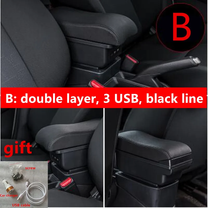 For nissan note armrest box central Store content box products interior Armrest Storage car-styling accessories parts - Color Name: B black black line