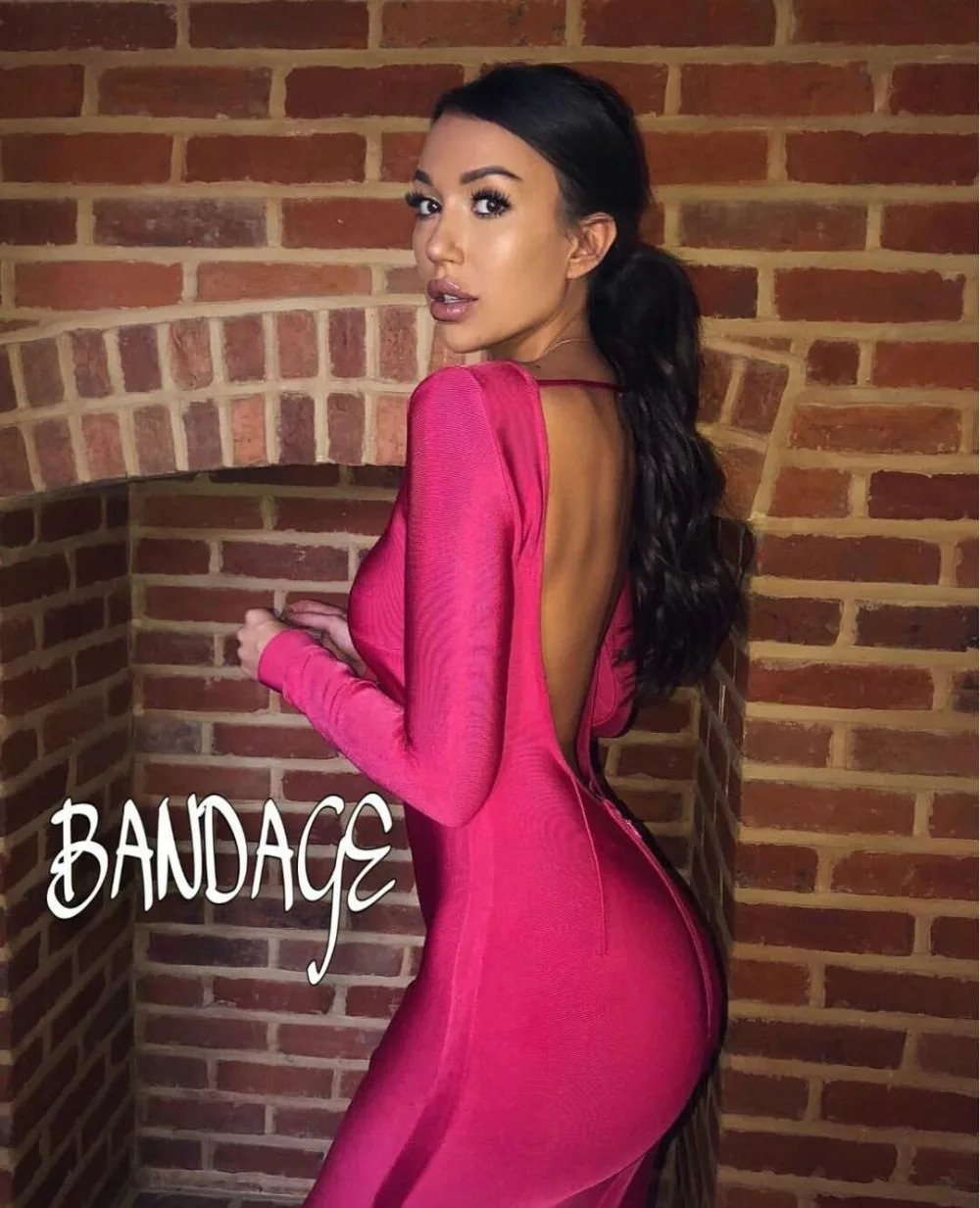 

High Quality Meired Long Sleeve Backless Rayon Bandage Dress Homecoming Party Dress
