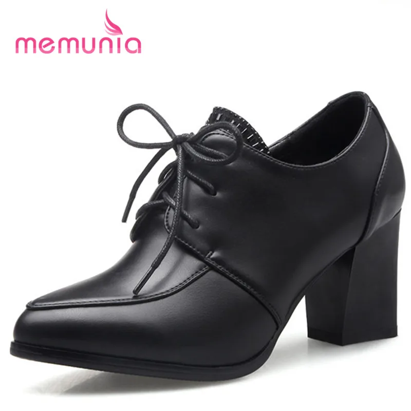 

MEMUNIA big size 33-43 fashion shallow women boots pointed toe square heels spring boots 2018 new ankle boots